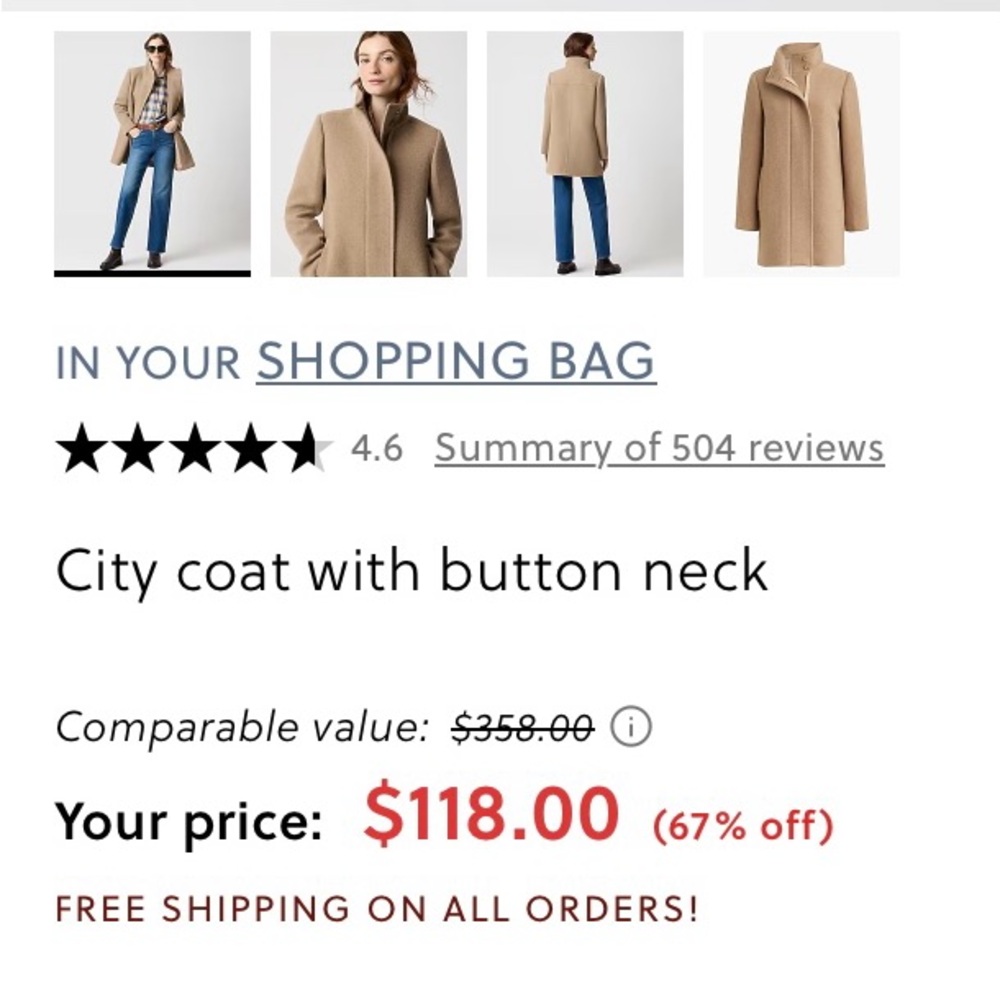 J. Crew Tan Trench Coat with Button Neck